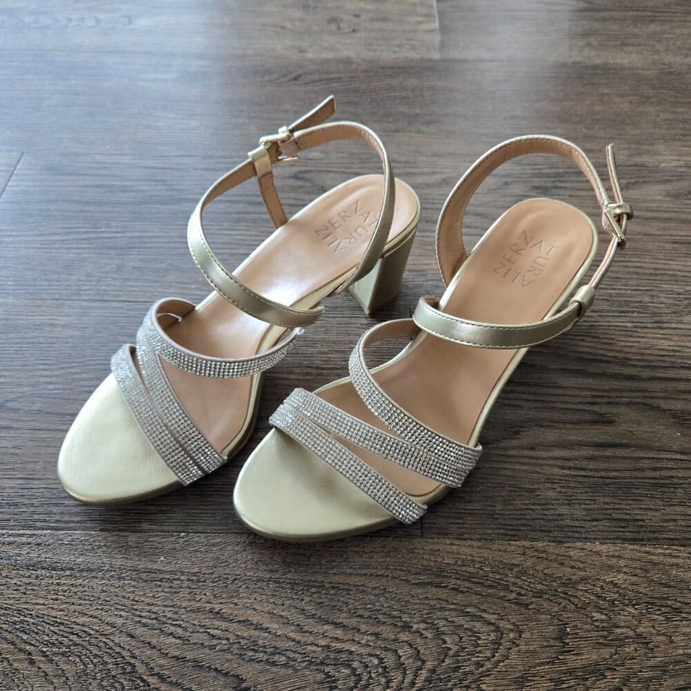 Naturalizer Champagne Bridget Rhinestone Strappy Dress Heels Sandals 8.5 M - Picture 5 of 10